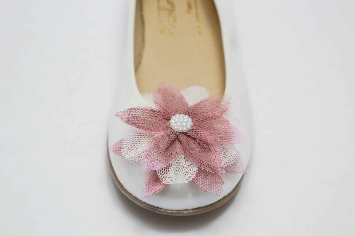 Bailarina nacarado blanco flor rosa palo niña - Imagen 6