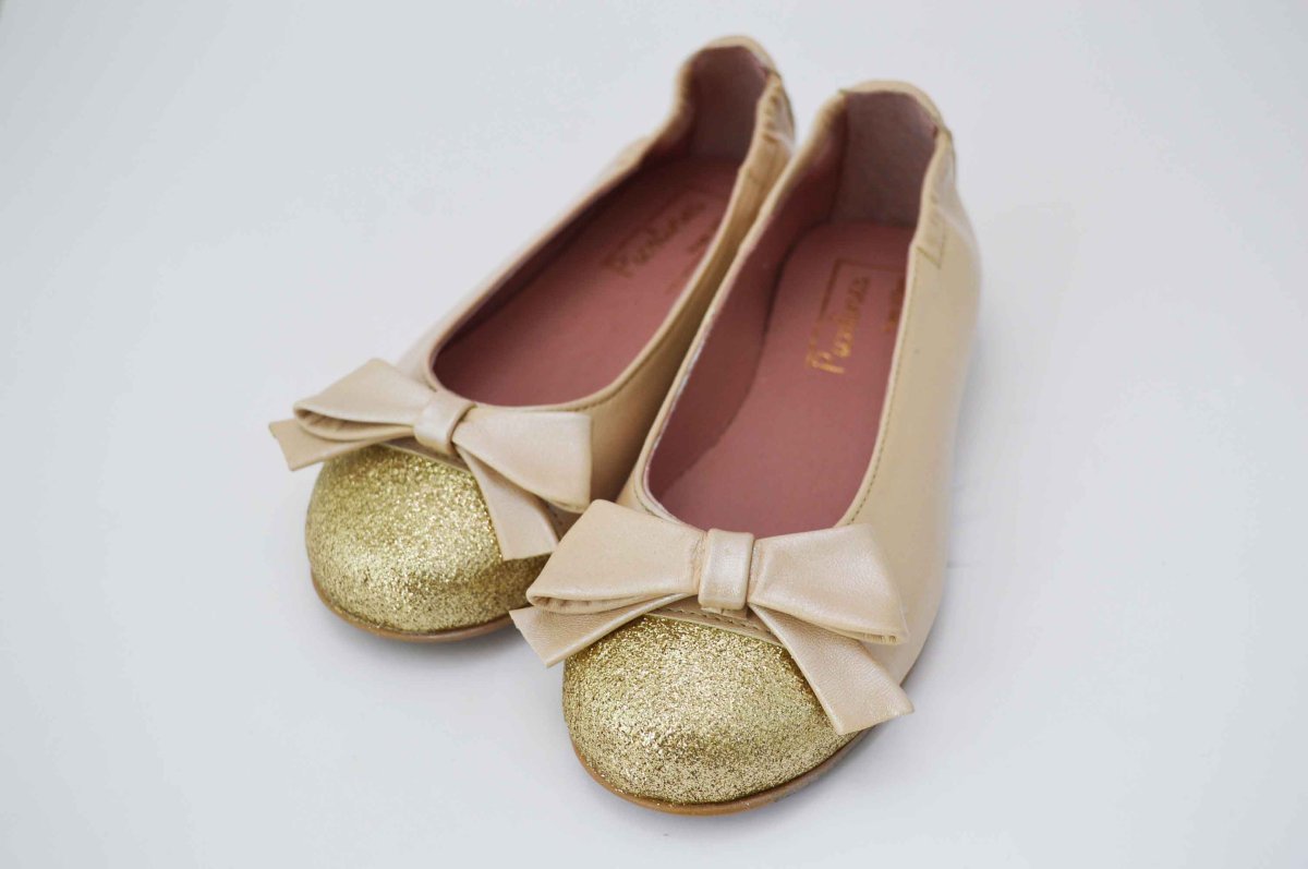 Bailarinas nacarado crema puntera glitter dorado - Imagen 8