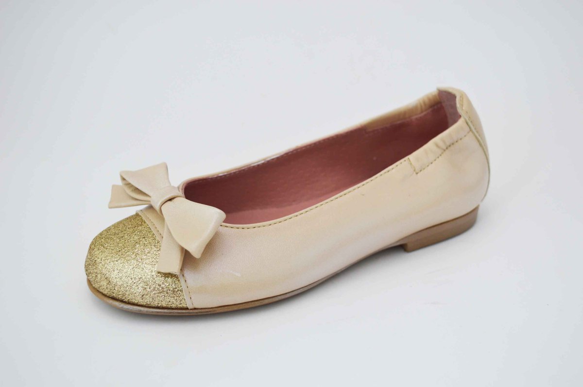 Bailarinas nacarado crema puntera glitter dorado - Imagen 9