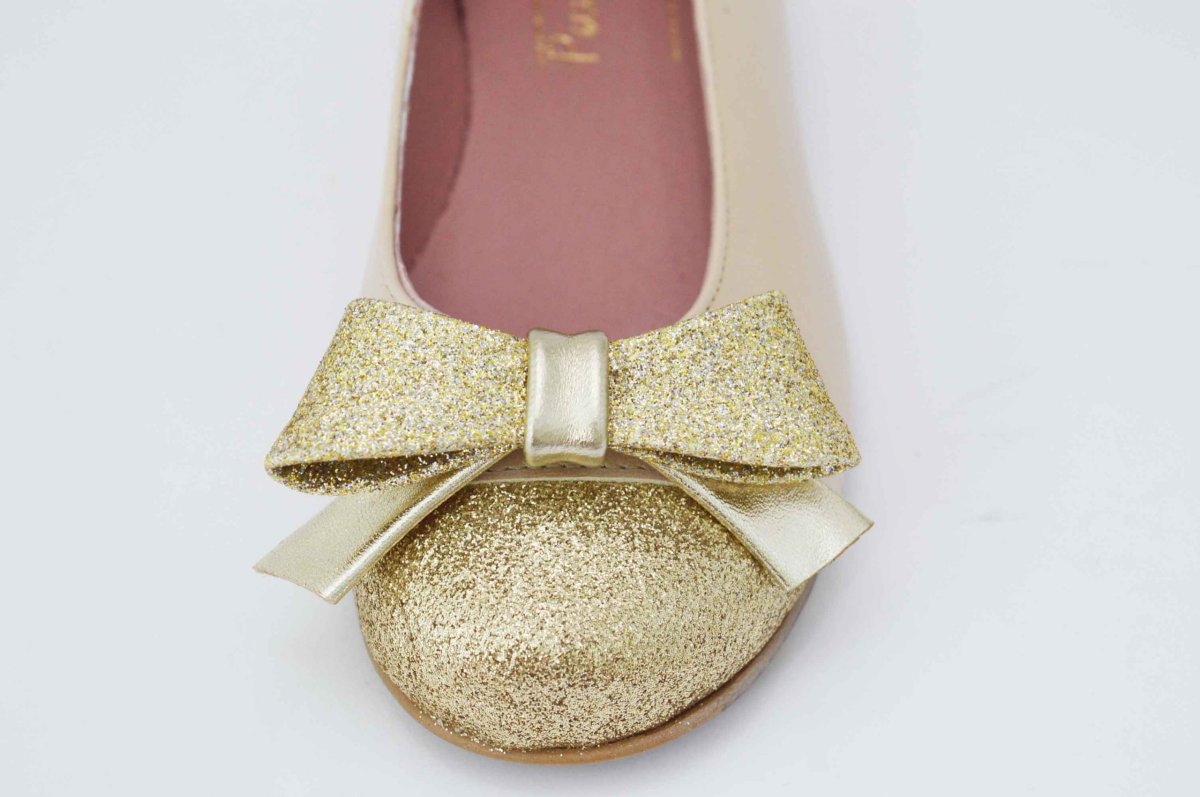 Bailarinas nacarado crema puntera glitter dorado - Imagen 3
