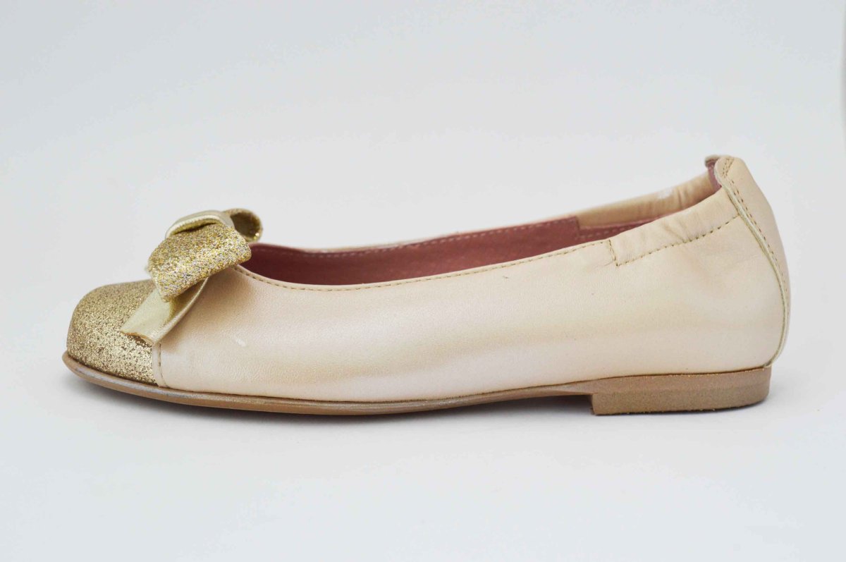 Bailarinas nacarado crema puntera glitter dorado - Imagen 4