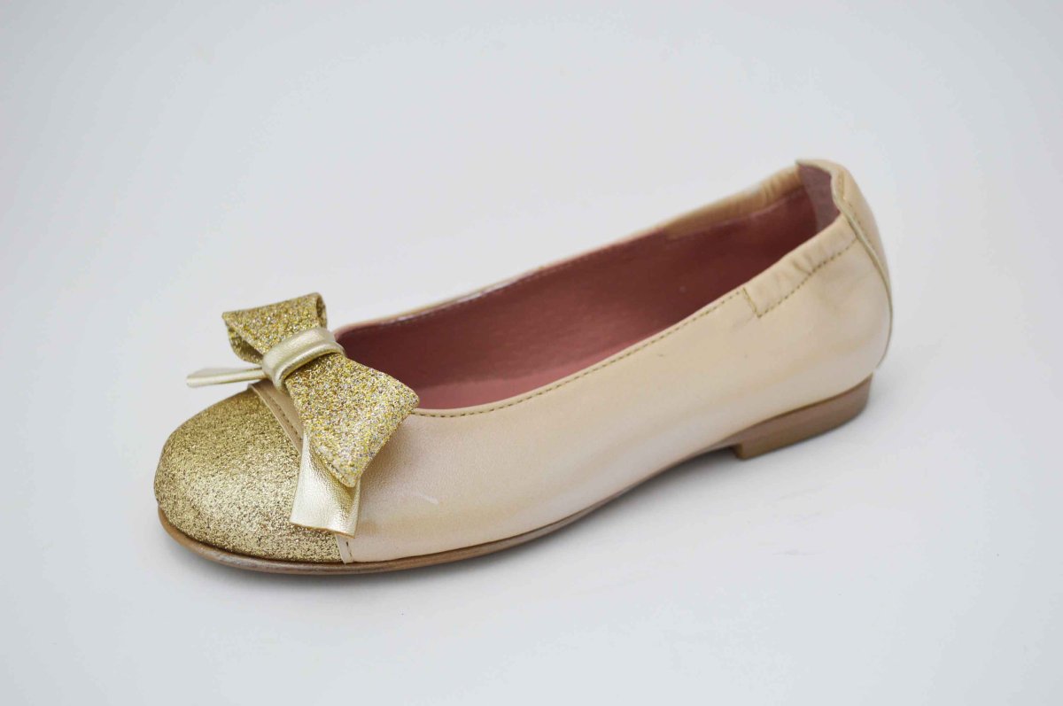 Bailarinas nacarado crema puntera glitter dorado - Imagen 6