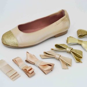 Bailarinas nacarado crema puntera glitter dorado