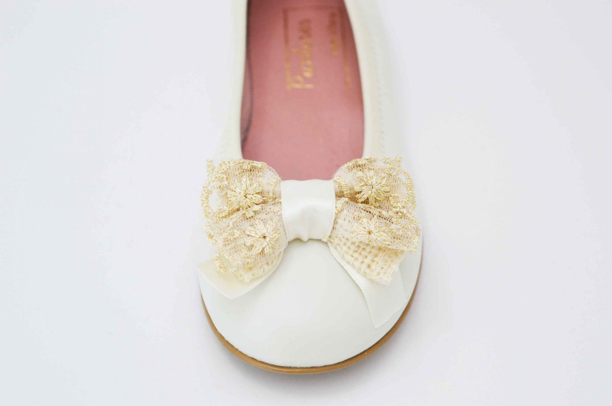 Bailarinas beige con adornos lazo de tela - Imagen 9