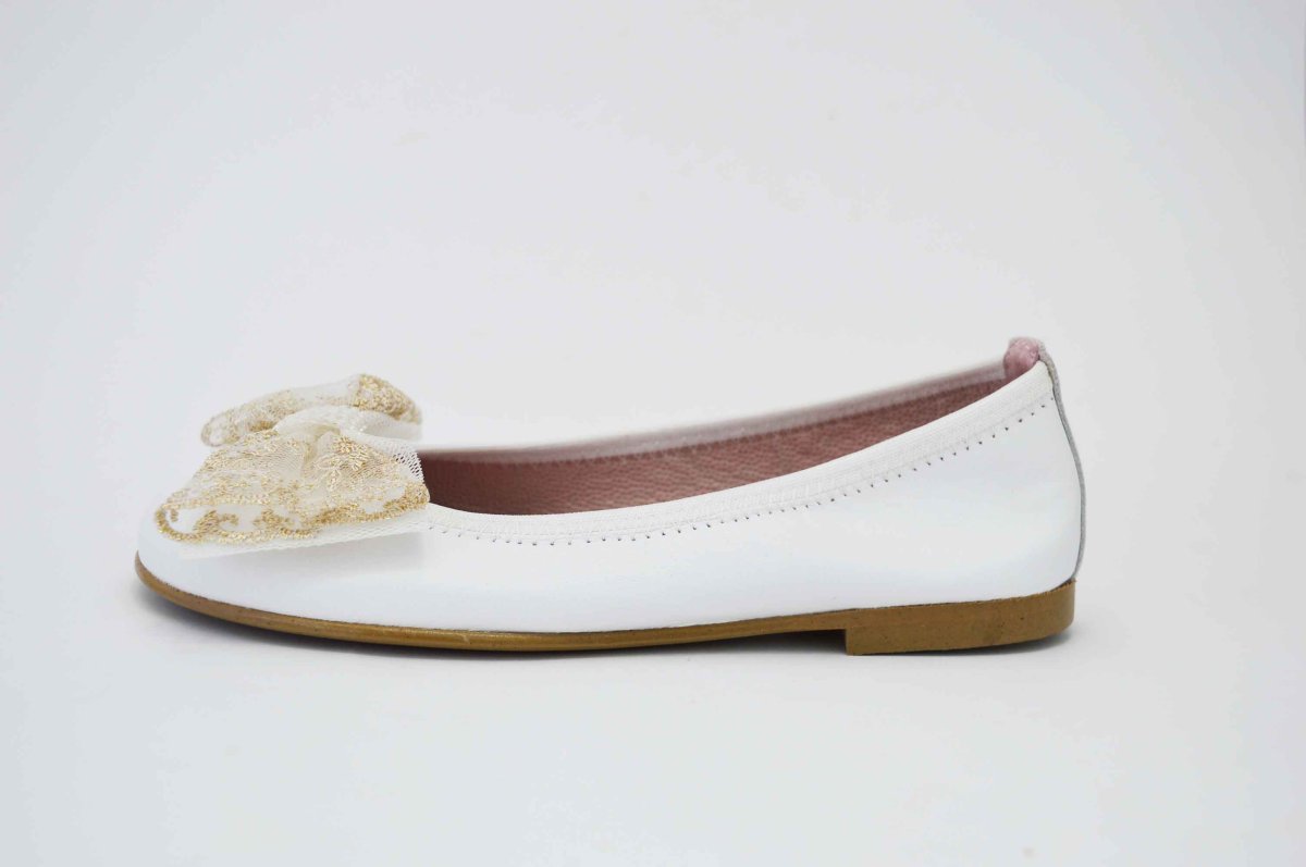 Bailarinas blanco con adornos de tela niña - Imagen 8