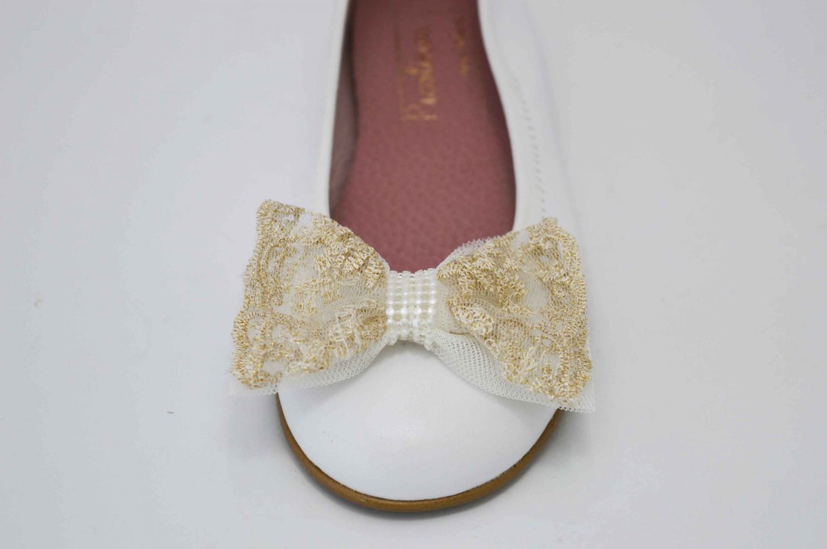 Bailarinas blanco con adornos de tela niña - Imagen 9
