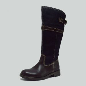 Bota alta piel niña marrón/azul