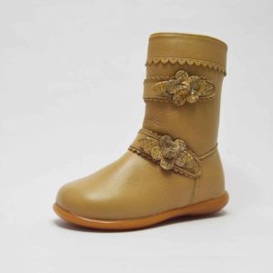 Bota alta camel flores niña