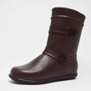Bota alta marron flores niña