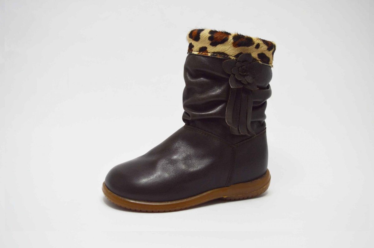 Bota alta piel arrugada lepardo niña
