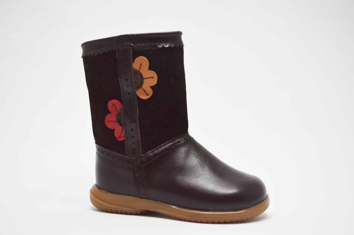 Bota alta piel serraje flor niña - Imagen 3