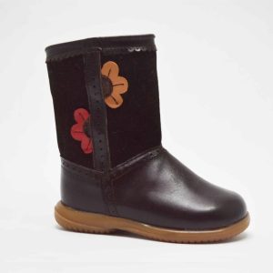 Bota alta piel serraje flor niña
