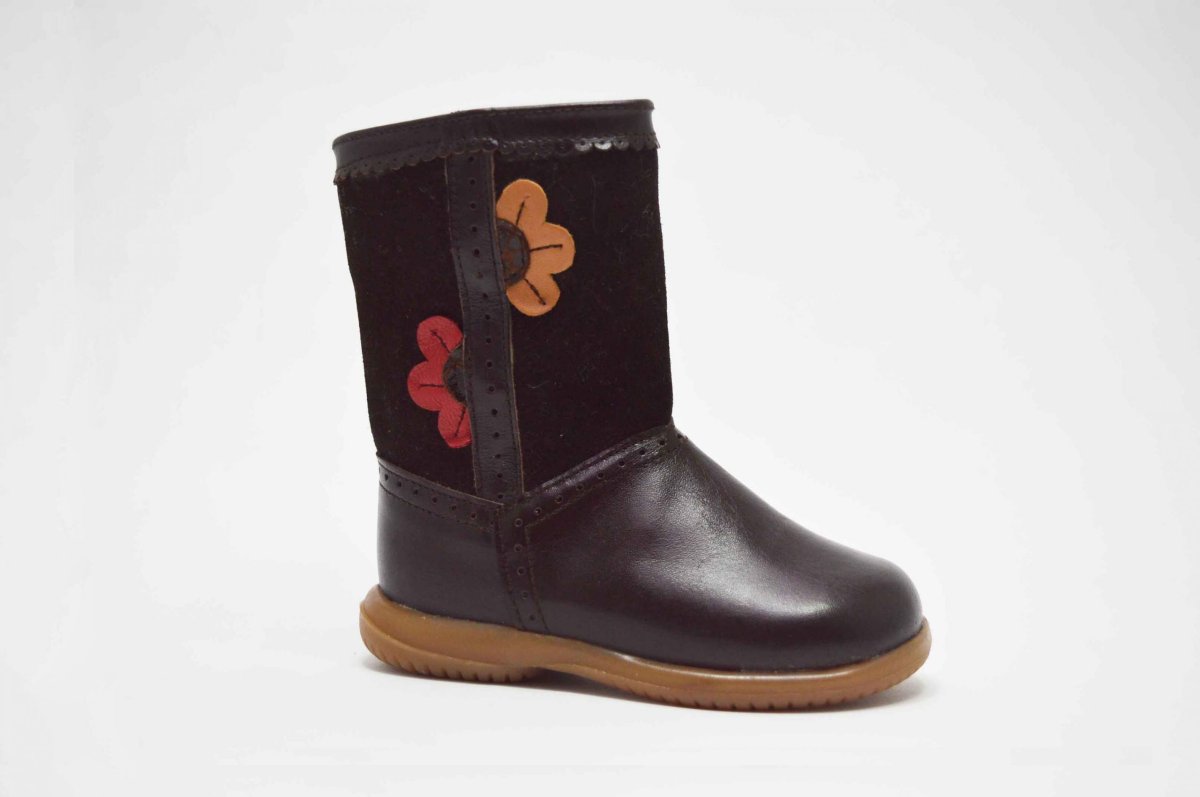 Bota alta piel serraje flor niña - Imagen 2