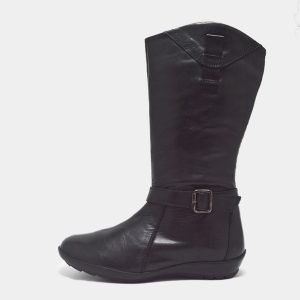Bota alta napa piel negro niña