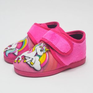 Zapatilla casa unicornio rosa niña sin cordones