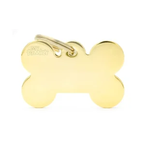 Chapa para perros basic hueso dorado