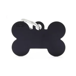 Chapa para perros basic hueso negro