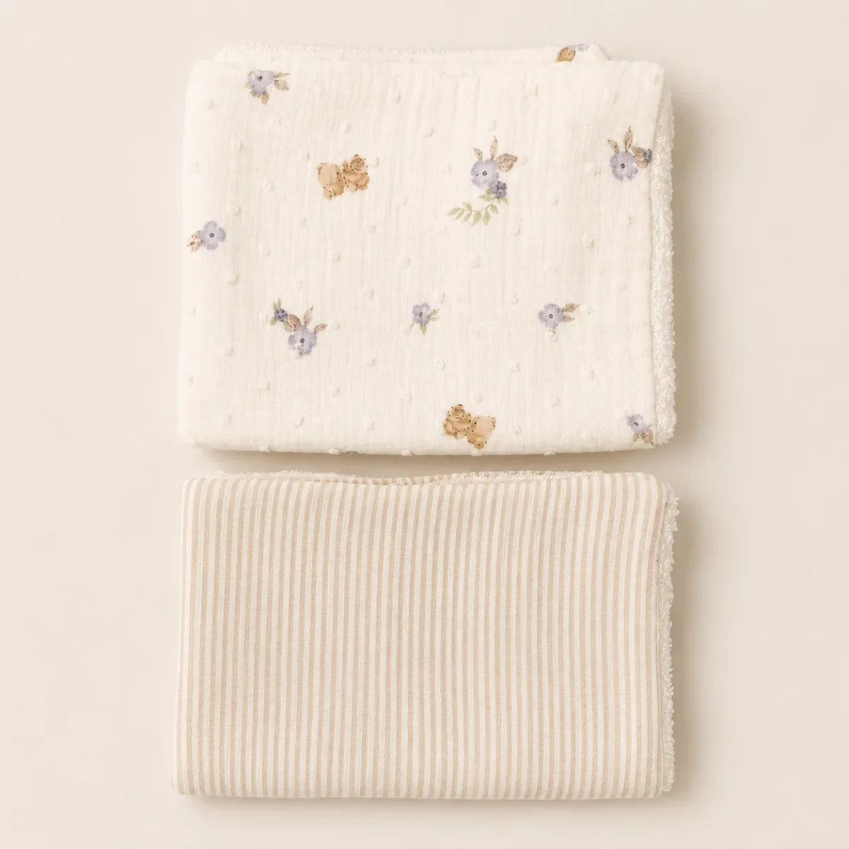 Pack Toallitas Lactancia Rayas Beige y Perritos y Conejitos-REPUNTS BY RAQUEL - Imagen 3