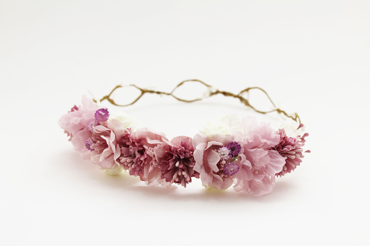 Corona ceremonia niña tonos rosa palo malva - Imagen 6