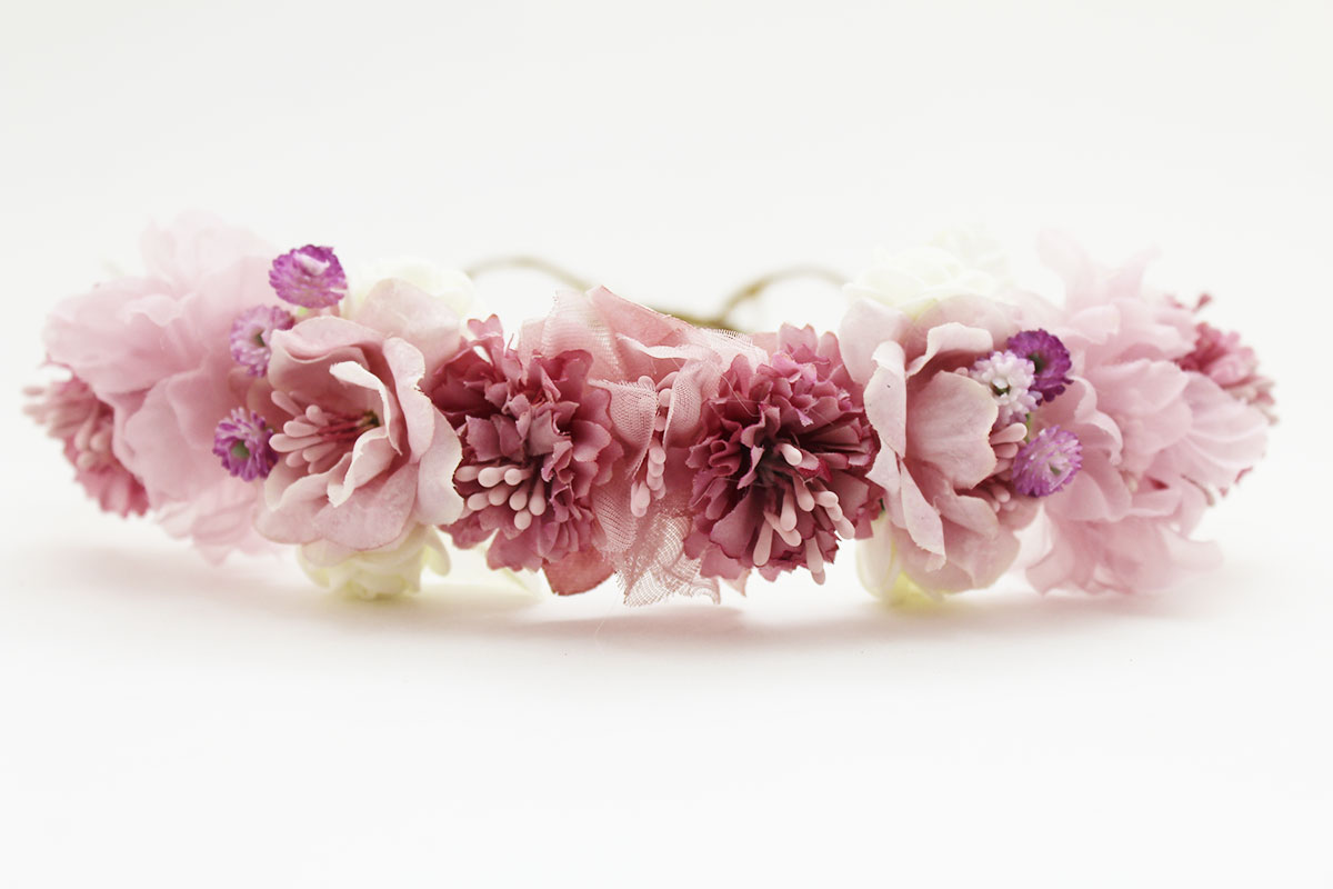 Corona ceremonia niña tonos rosa palo malva - Imagen 3