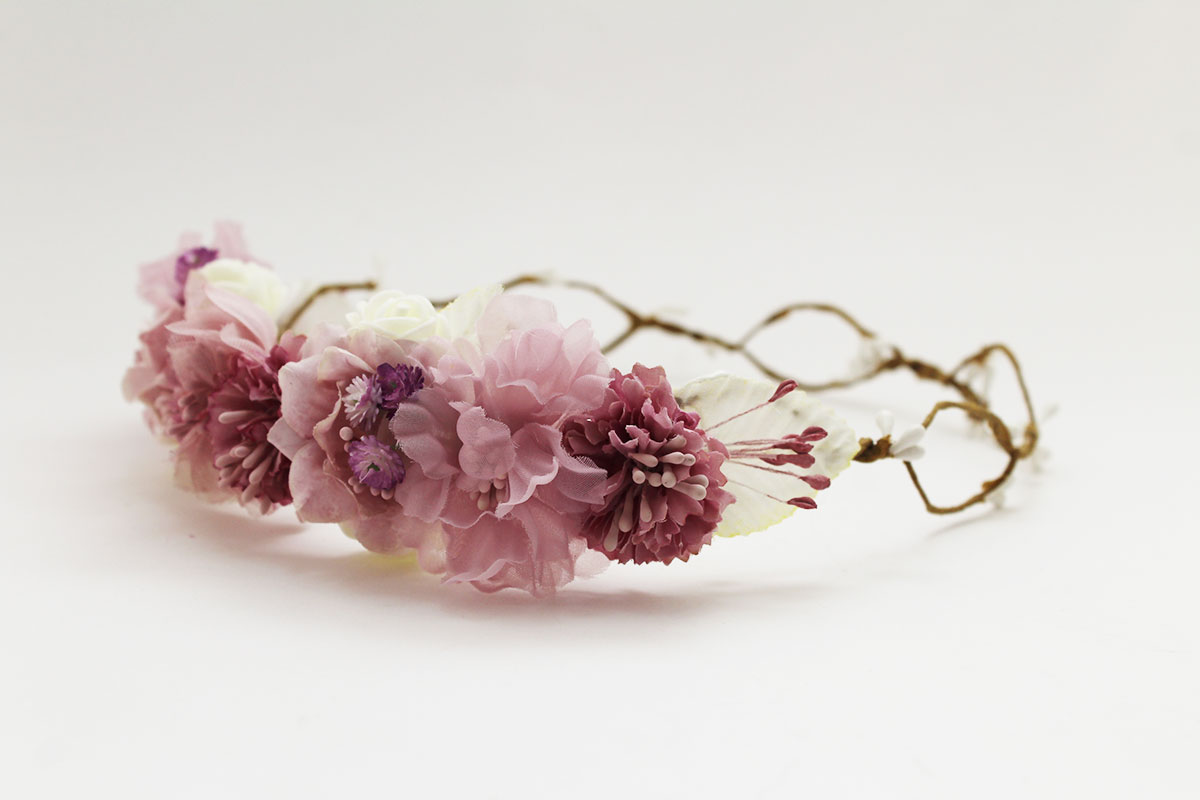 Corona ceremonia niña tonos rosa palo malva - Imagen 4