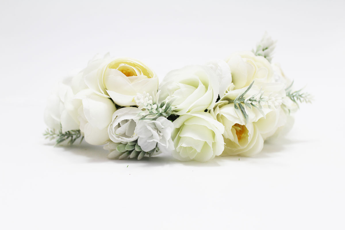 Corona cargada de flores blanco - Imagen 3