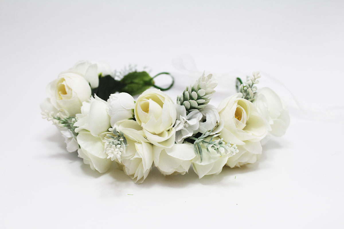 Corona cargada de flores blanco - Imagen 8