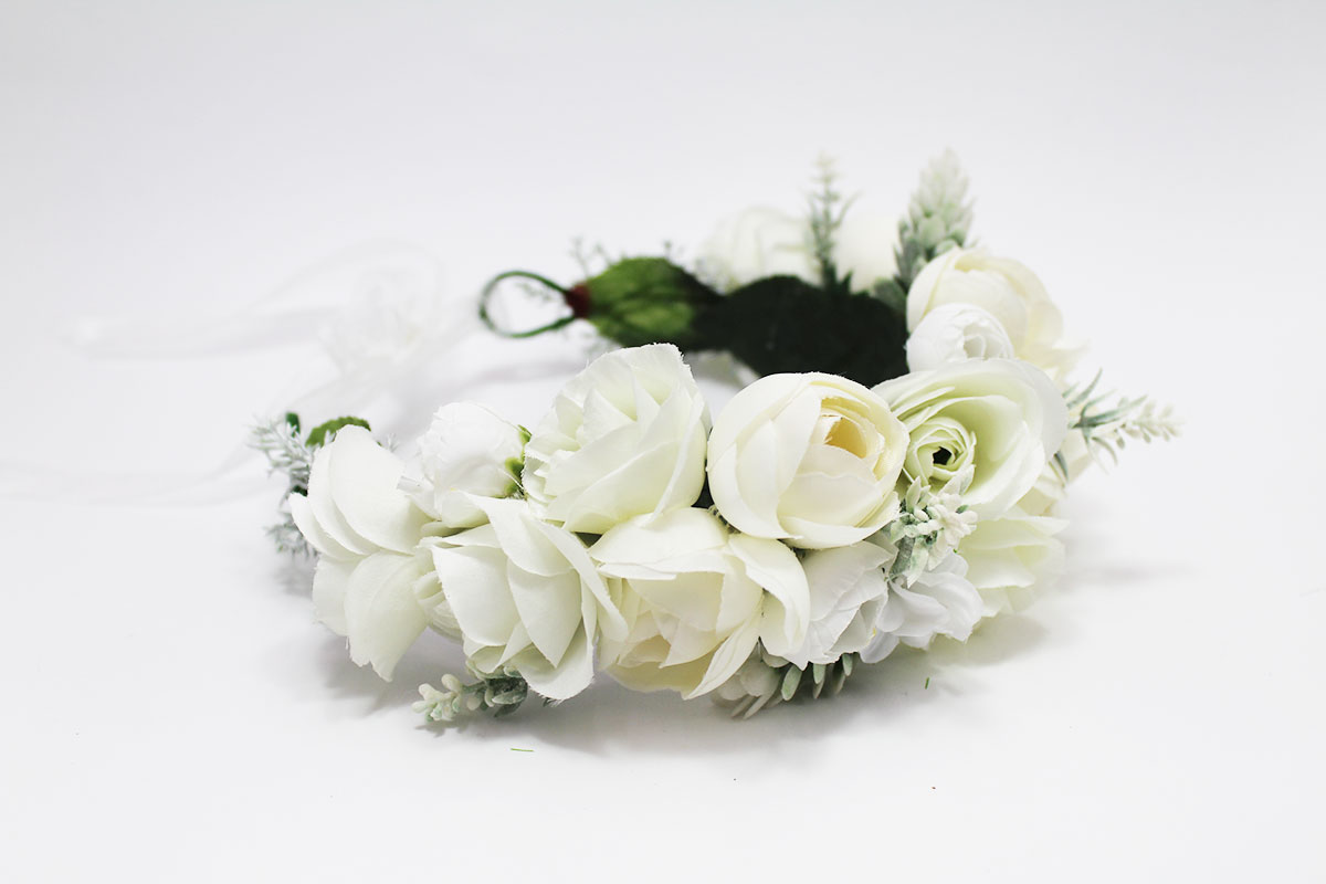 Corona cargada de flores blanco - Imagen 9