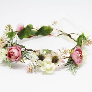 Coronas de margaritas rosas y beige comuniones