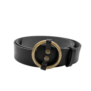 Cinturón Cuero Premium Negro Hebilla Redonda