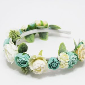 Diadema flores verde menta beige niña ceremonia
