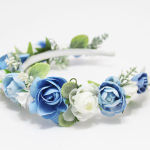 Diadema flores azul blanco ceremonias