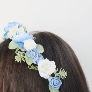 Diadema flores azul beige niña ceremonia