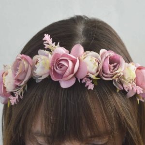 Diadema flores rosa comunión niña