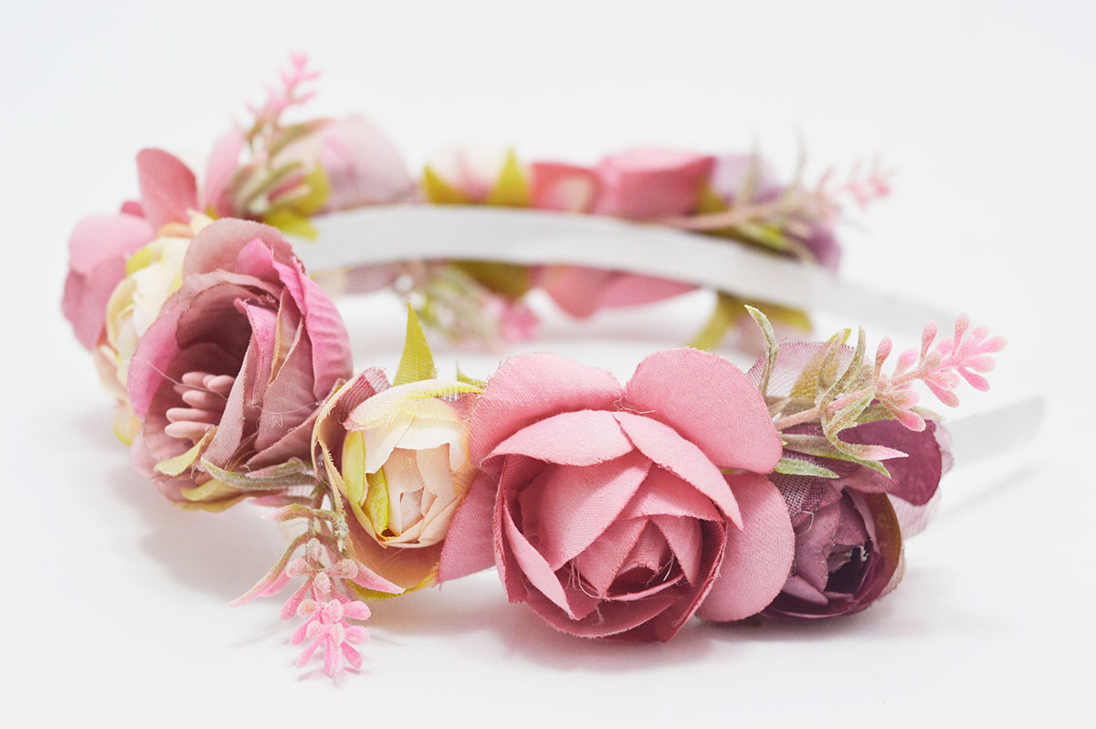 Diadema flores rosa comunión niña - Imagen 4