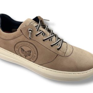 EX-1064 Calzado para caballero deportivo tipo casual en piel de color taupe con cordón elástico ( hecho en España)