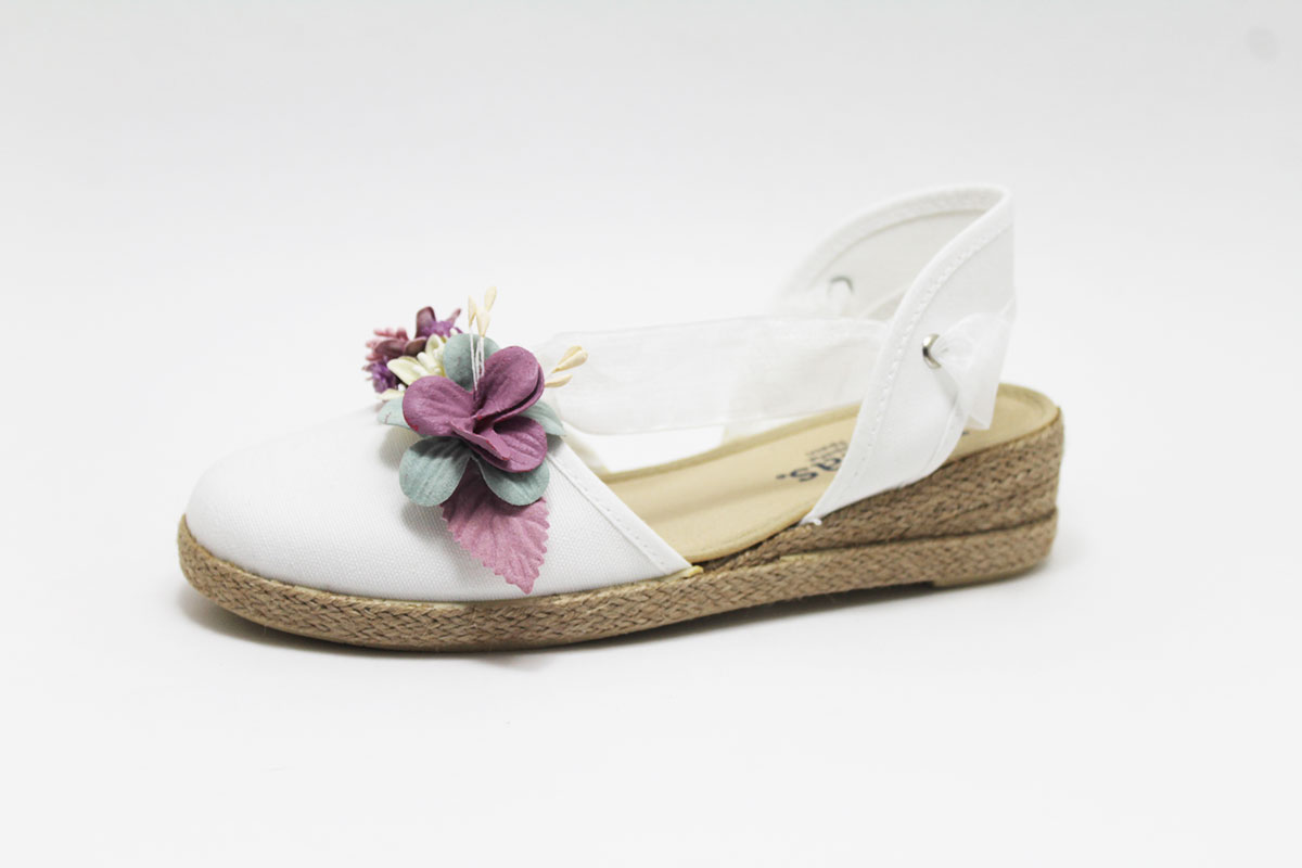 Alpargatas niña cintas conjunto flores malva y verde - Imagen 3