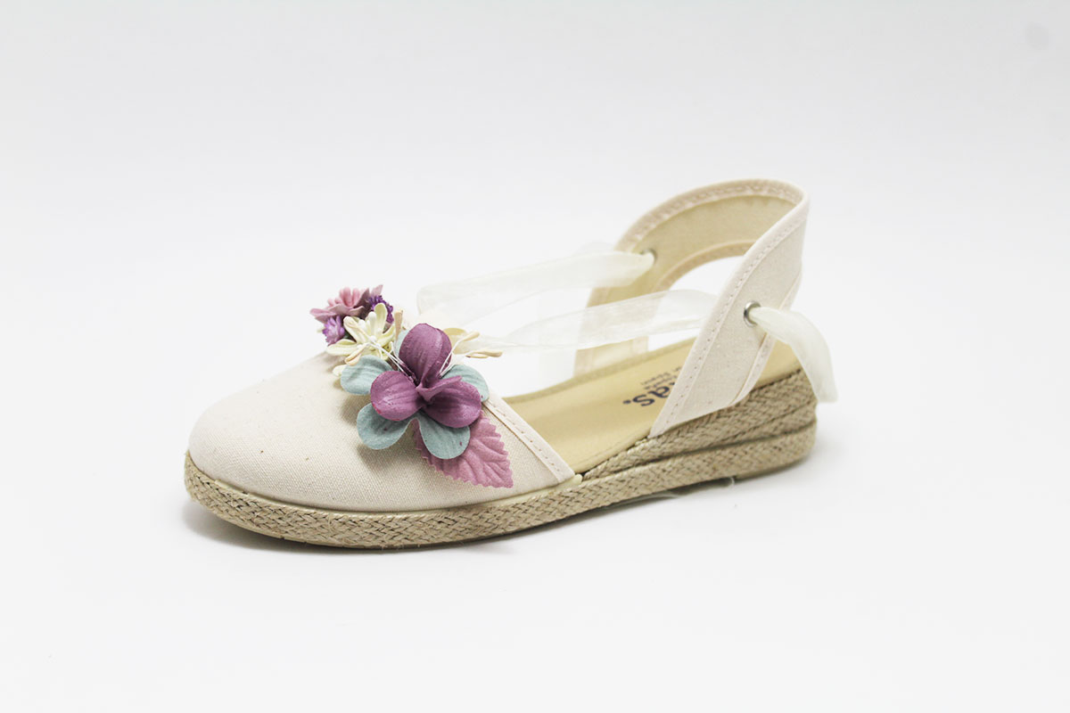 Alpargatas niña cintas conjunto flores malva y verde - Imagen 6