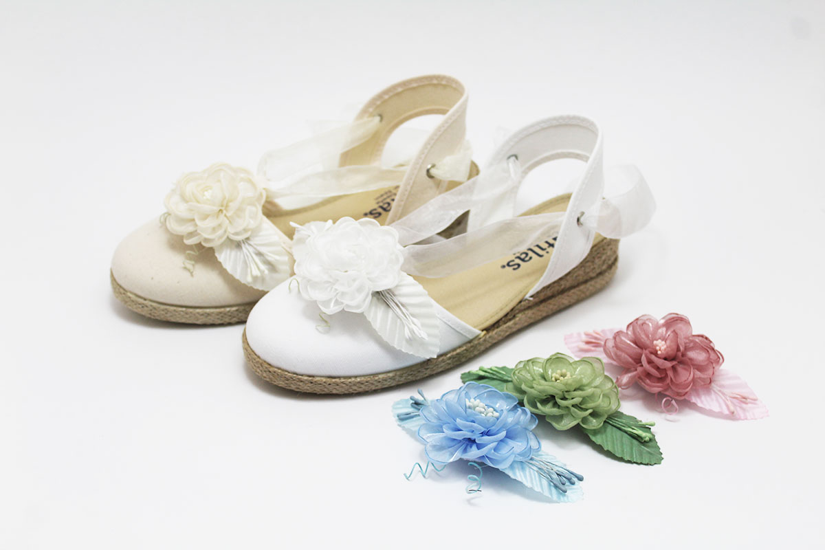 Alpargata cintas conjunto flores hoja niña