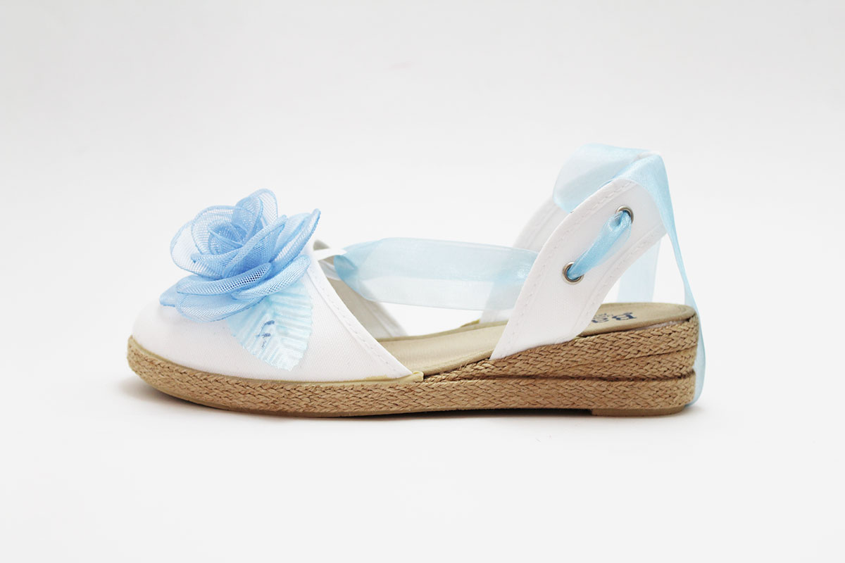 Esparteña niña cintas flor azul empolvado comunión - Imagen 7
