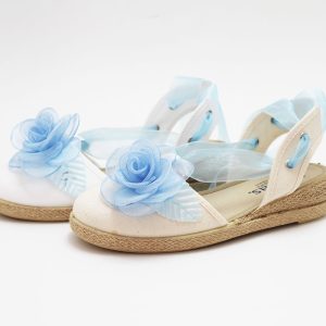 Esparteña niña cintas flor azul empolvado comunión