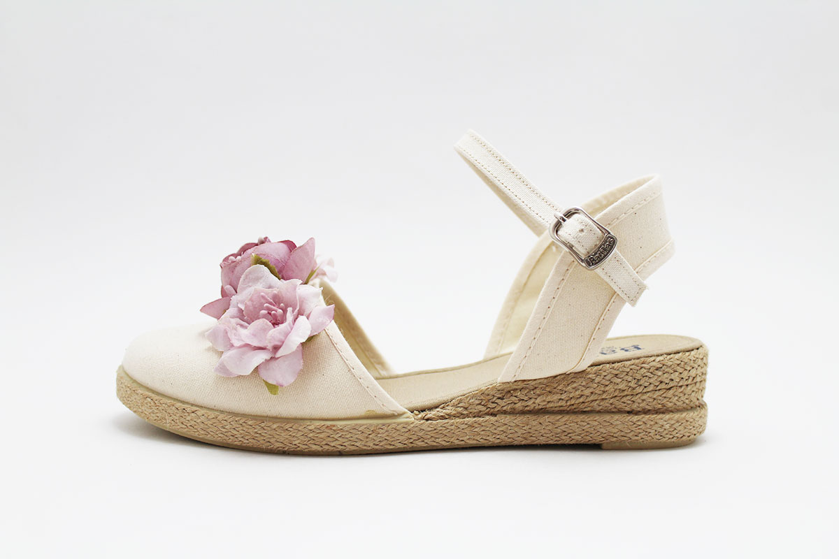 Esparteñas cuña niña flores malva ceremonia - Imagen 4