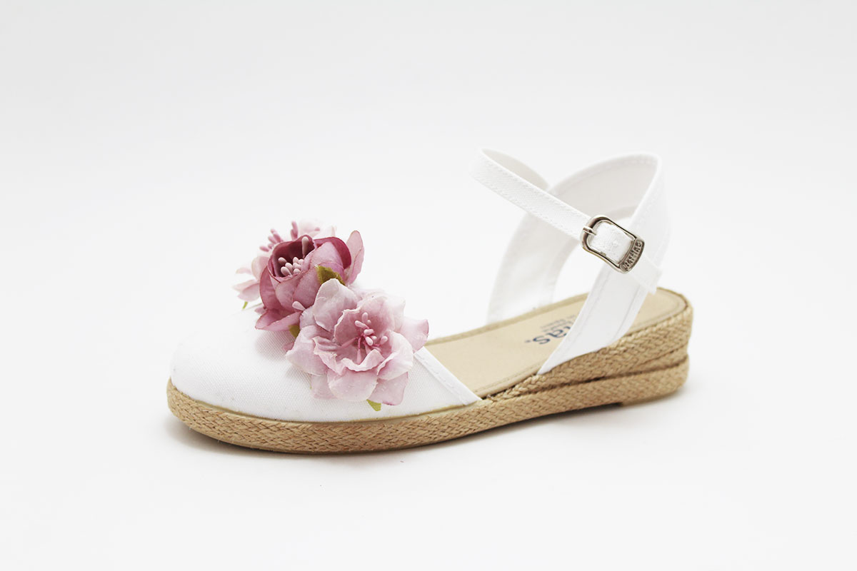 Esparteñas cuña niña flores malva ceremonia - Imagen 6
