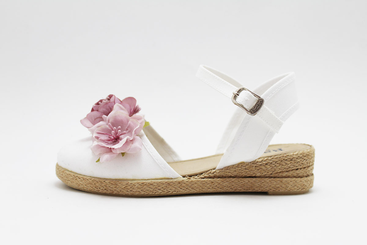 Esparteñas cuña niña flores malva ceremonia - Imagen 7