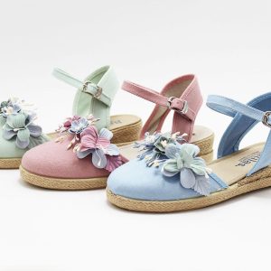 Esparteña conjunto flores azul rosa verde niña