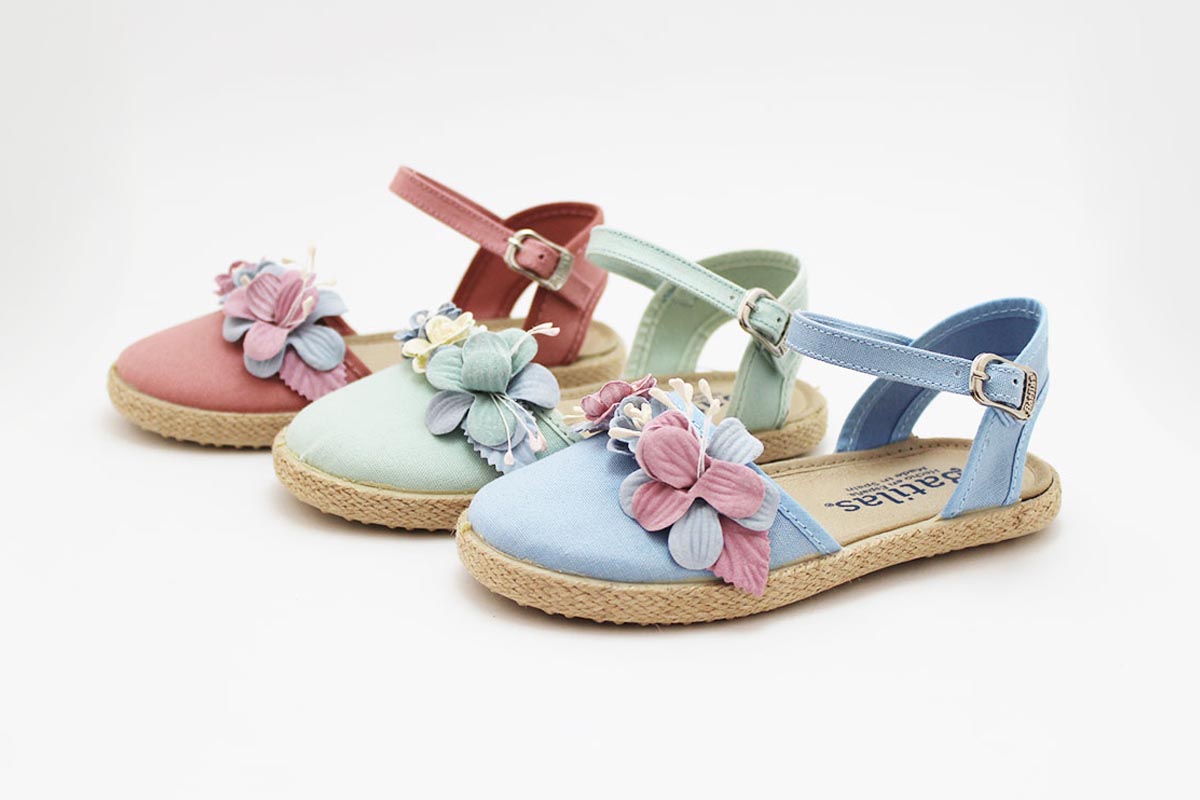 Esparteña planas niña conjunto flores azul rosa - Imagen 2
