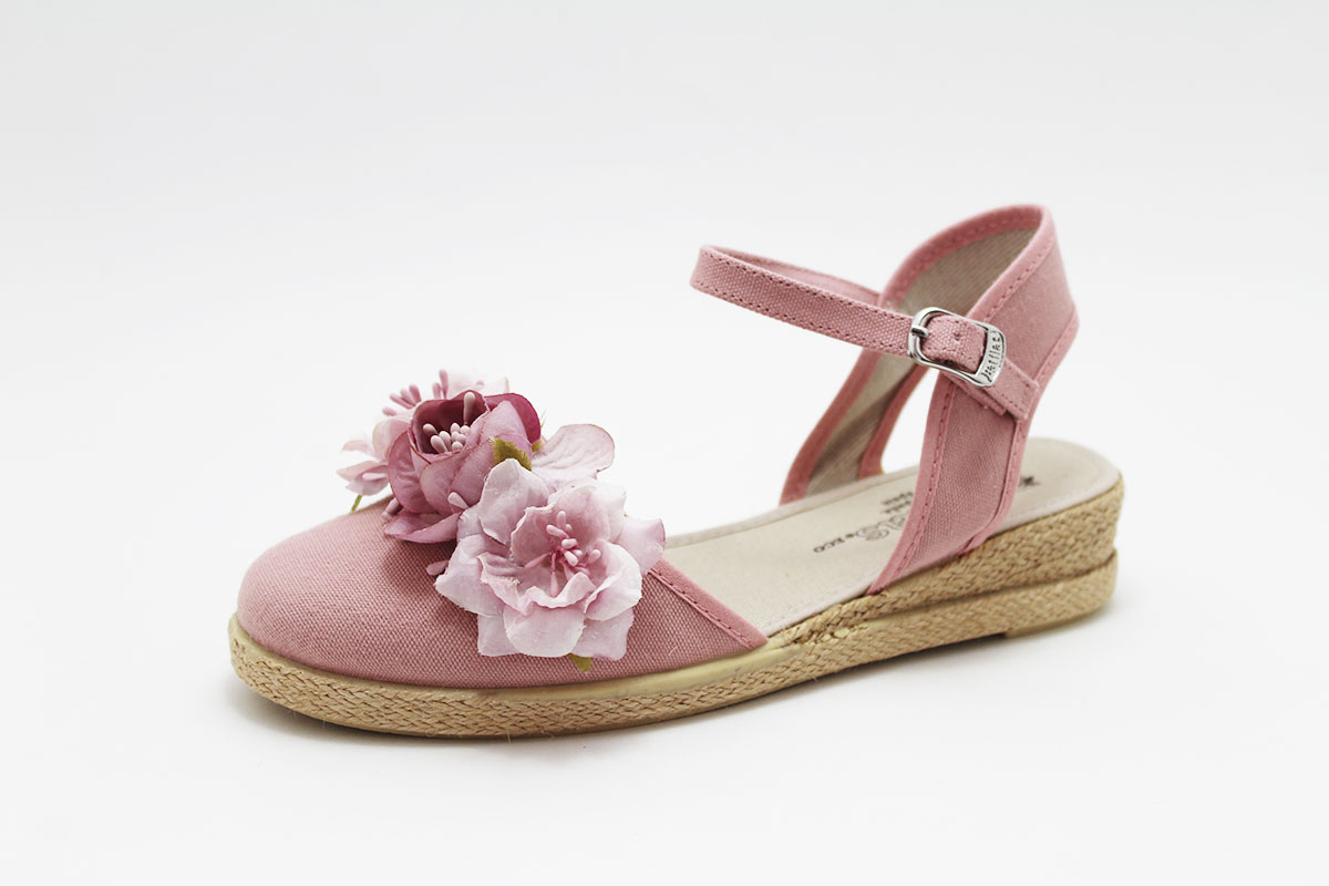 Esparteñas cuña niña flores malva ceremonia - Imagen 9
