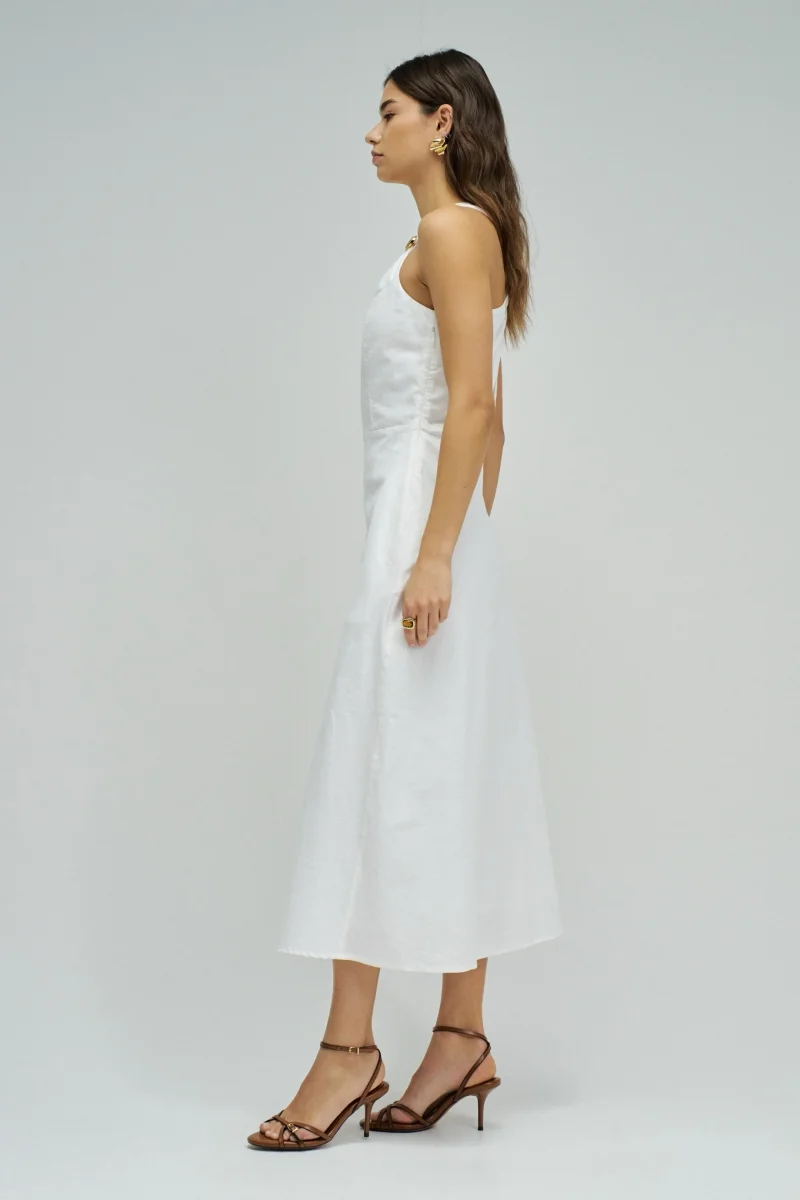 VESTIDO MIDI CON LINO BLANCO - Imagen 3