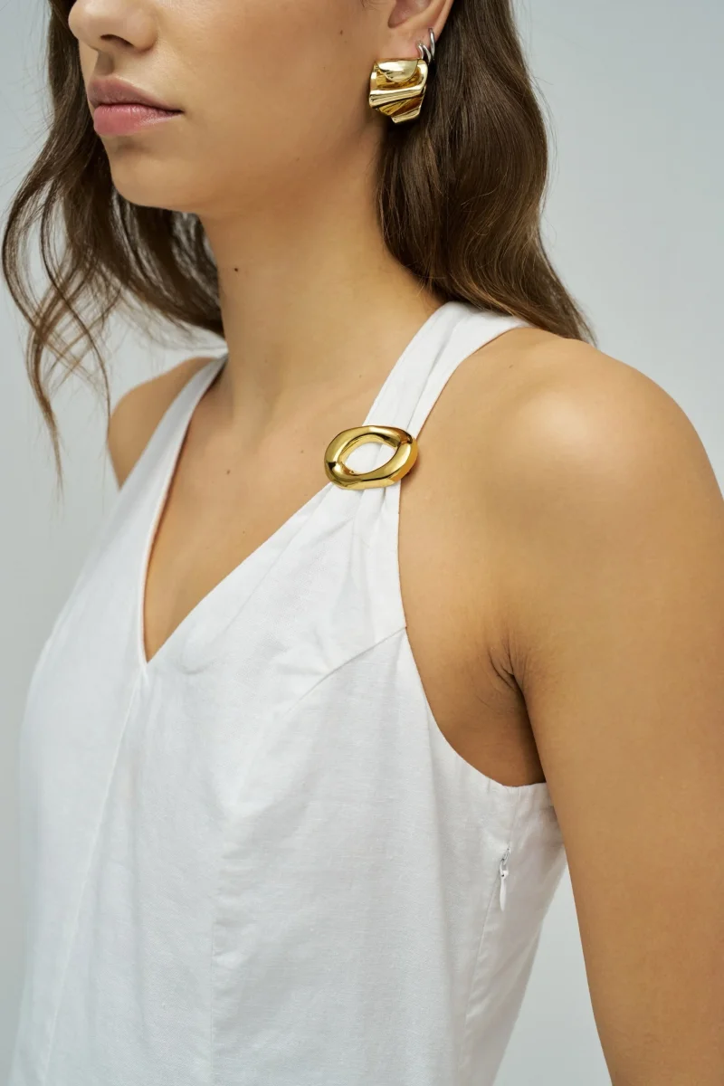 VESTIDO MIDI CON LINO BLANCO - Imagen 5