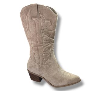 H 5223 Bota para señora Cowboy en piel serraje con tacón y cremallera lateral de color kaki